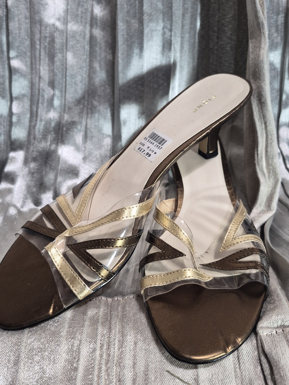 FIONI Clothing Brown & Gold Clear-Strap Heeled Mules